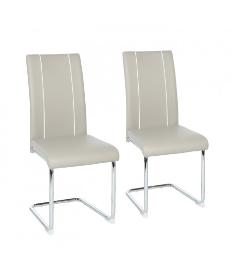 Lot de 2 chaises - Simili gris clair - Pieds en métal - L 44 x P 56 x H 101 cm - GASPARD