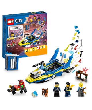 LEGO 60355 City Missions des Détectives de la Police sur l'Eau, Jouet de Bateau, une Prison et 4 Minifigurines, Enfants 6 Ans