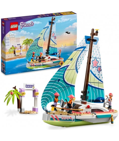 LEGO 41716 Friends L'Aventure en Mer de Stéphanie, Jouet de Bateau et Drone, Voyage avec Mini-poupées, Enfants Des 7 Ans