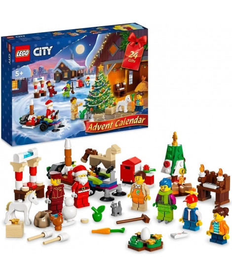 Calendrier de l'Avent LEGO City 60352 - Figurine Pere Noël - Cadeau pour Enfants