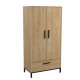 Ensemble lit adulte CRAFT 140x190/200 cm - 2 chevets + armoire - Mélaminé - Décor chene Hamilton - Fabrication française - DE…