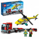 LEGO 60343 City Great Vehicles Le Transport de L'Hélicoptere de Secours, Camion Jouet Cadeau pour les Enfants des 5 Ans