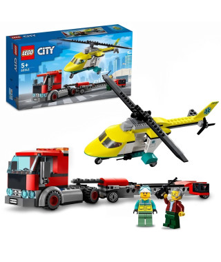 LEGO 60343 City Great Vehicles Le Transport de L'Hélicoptere de Secours, Camion Jouet Cadeau pour les Enfants des 5 Ans