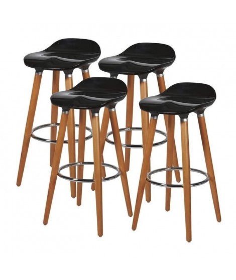 Lot de 4 tabourets de bar - Noir - Pied metal peinture bois - L 39 x P 33 x H 70 cm - OSLO