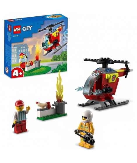 LEGO 60318 City Fire L'Hélicoptere des Pompiers, Jouet pour Filles et Garçons +4 ans, Figurine Pompier et Brique de Démarrage