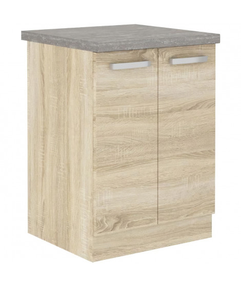 Meuble bas 2 portes battantes - Décor chene sonoma - L 60 x P 51,6 x H 85 cm - LASSEN