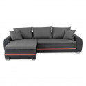 Canapé d'angle gauche convertible - 4 places - Simili noir et tissu gris - L 271 x P 179 x H 87 cm - MARIO - Avec éclairage LED