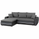 Canapé d'angle gauche convertible - 4 places - Simili noir et tissu gris - L 271 x P 179 x H 87 cm - MARIO - Avec éclairage LED