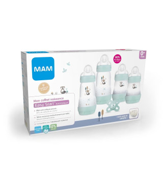 MAM Coffret Naissance Nature - Aqua - 4 Biberons + 1 Sucette + 1 Boite Doseuse