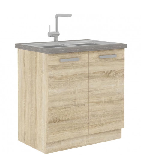 LASSEN Meuble bas de cuisine sous évier L 80 cm - Décor chene clair sonoma