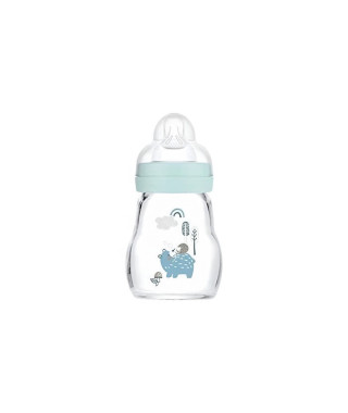 MAM Biberon Verre - 170ml - Bleu - Tétine Débit 1