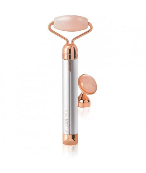 Rouleau de Massage Visage en Quartz Rose Finishing Touch Flawless Contour - 2 embouts - pile incluse