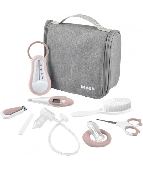 BÉABA Trousse de toilette nomade bébé, 9 accessoires, Old pink