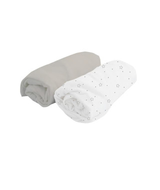 DOUX NID Lot de 2 Draps Housse Blanc pois/Perle 70x140 cm