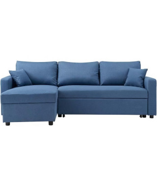 Canapé d'angle réversible convertible grand couchage + coffre - Tissu Bleu- L 228 x P 148 x H 86 cm - OWENS