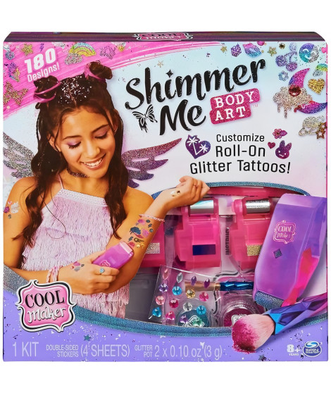 COOL MAKER - Shimmer Me Body Art - Machine a Tatouages pour enfants - 180 motifs Avec Couleurs Strass et Paillettes