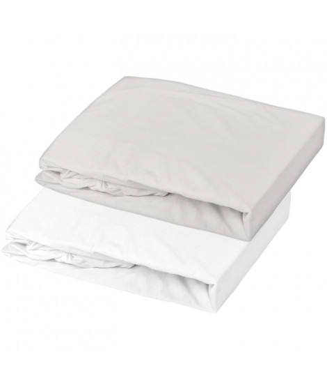 LOT 2 DRAPS HOUSSE JERSEY 70X140CM BLANC/PERLE