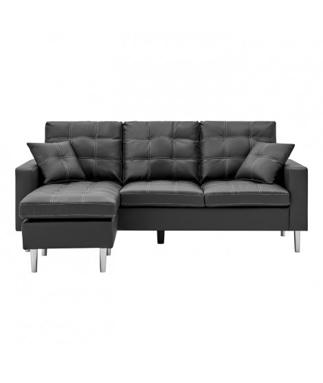 Canapé d'angle réversible - PU noir et gris - Pieds métal - L 194 x P 139 x H 83 cm - NEVADA