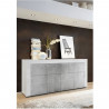 Buffet - Blanc laqué brillant et effet Béton mat - Style contemporain - 4 portes - GENOVA - L 180 x P 41 x H 83 cm