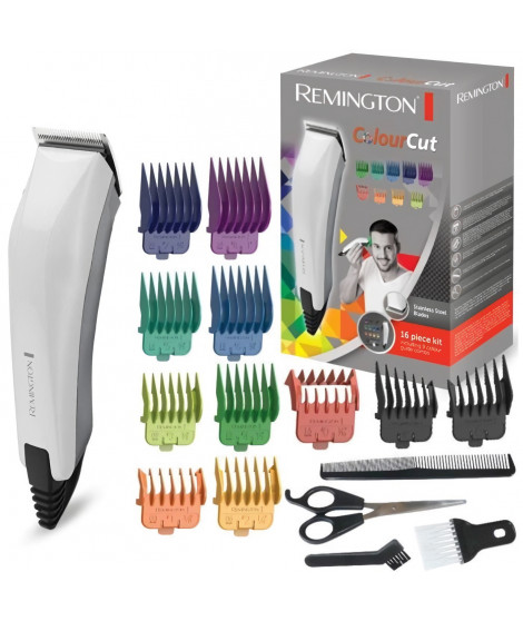 Remington HC5035 Coffret Cheveux Homme Color Cut, Tondeuse Cheveux 11 Sabots, Lames Auto-Affûtées Acier Inoxydable