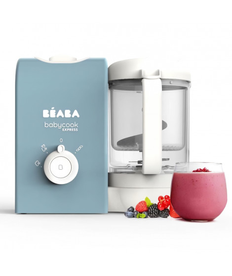 BEABA, Babycook express, robot bébé, 4 en 1 mixeur-cuiseur, bleu baltique