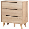 Commode 3 tiroirs scandinave - Décor chene sonoma - Pieds en massif - L 80 cm - VANKKA