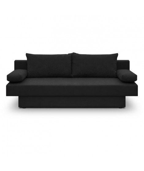 Banquette convertible PIRY 3 places - Tissu noir - Classique - L 187 x P 88 cm