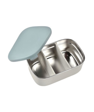 BEABA, Boîte repas enfant en inox, couvercle en silicone et housse de protection, Gris velours et bleu