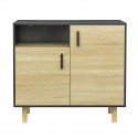 Petit buffet avec 2 portes et 1 niche - MDF et mélamine -  Décor noir et chene - L 100 x P 48 x H 90 cm - LILA
