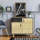 Petit buffet avec 2 portes et 1 niche - MDF et mélamine -  Décor noir et chene - L 100 x P 48 x H 90 cm - LILA