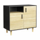Petit buffet avec 2 portes et 1 niche - MDF et mélamine -  Décor noir et chene - L 100 x P 48 x H 90 cm - LILA