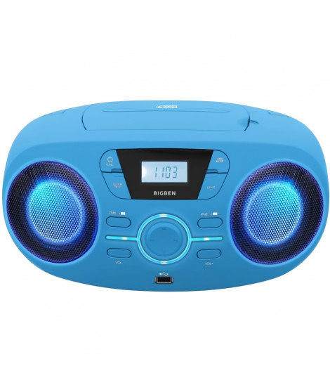 BIGBEN CD61BLUSB Lecteur Radio Cd Portable Usb Bleu + Speakers Lumineux