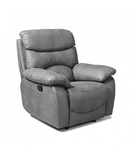 Fauteuil relax manuel - Tissu Gris - L 99 x P 92 x H 107 cm - SOBRAL