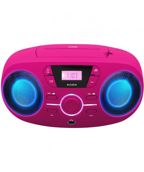 BIGBEN CD61RSUSB Lecteur Radio Cd Portable Usb Rose + Speakers Lumineux