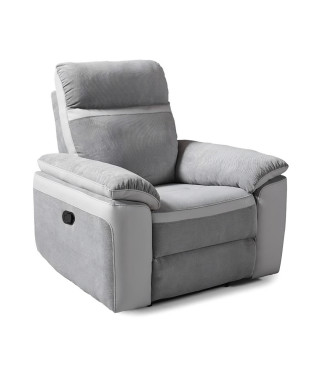 Fauteuil relax manuel - Tissu Gris et Simili Blanc - L 99 x P 93 x H 99 cm - SANTOS