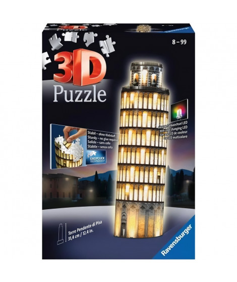 Puzzle 3D Tour de Pise illuminée - Ravensburger - 216 pieces - sans colle - avec LEDS couleur - Des 8 ans