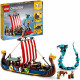 LEGO 31132 Creator 3-en-1 Le Bateau Viking et le Serpent de Midgard, Jouet Transformable en Maison avec un Dragon ou un Loup