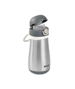 Gourde inox 350 ml BEABA pour enfants avec anse - pour apprendre a boire sans tétine ni paille - Gris minéral