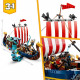 LEGO 31132 Creator 3-en-1 Le Bateau Viking et le Serpent de Midgard, Jouet Transformable en Maison avec un Dragon ou un Loup