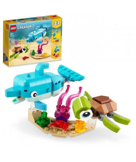 LEGO 31128 Creator Le Dauphin Et La Tortue, Set de Figurines de Jouets d'Animaux Marins pour Filles et Garçons de 6 Ans et Plus