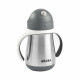 BEABA, Biberon/Tasse d'apprentissage/Gourde Bébé 2 en 1, Tasse Paille Enfant, Inox 100% étanche, Anti-fuite, 250ml, Gris minéral