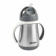 BEABA, Biberon/Tasse d'apprentissage/Gourde Bébé 2 en 1, Tasse Paille Enfant, Inox 100% étanche, Anti-fuite, 250ml, Gris minéral