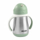 BEABA, Biberon/Tasse d'apprentissage/Gourde Bébé 2 en 1, Tasse Paille Enfant, Inox 100% étanche, Anti-fuite, 250ml, Vert sauge