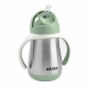 BEABA, Biberon/Tasse d'apprentissage/Gourde Bébé 2 en 1, Tasse Paille Enfant, Inox 100% étanche, Anti-fuite, 250ml, Vert sauge