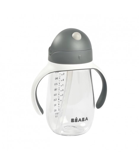 BEABA, Biberon/Tasse d'apprentissage /Tasse paille 300 ml, Gris minéral