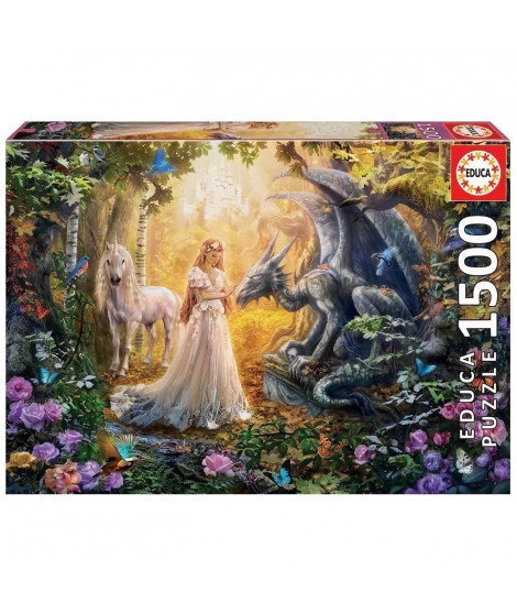 EDUCA Puzzle 1500 Dragon, Princesse Et Licorne