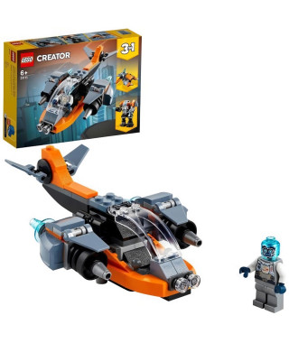 LEGO Creator 3-en-1 31111 Le Cyber Drone, Jouet de Construction, Figurine de Robot et Moto