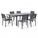 Ensemble repas en aluminium 4 a 6 personnes - Table extensible 180/240 cm + 4 chaises et 2 fauteuils textilene - Gris