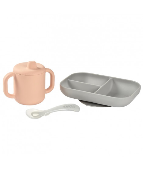 BEABA, Coffret d'apprentissage silicone + tasse - pink