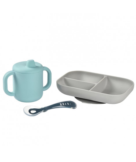 BEABA, Coffret d'apprentissage silicone + tasse - blue